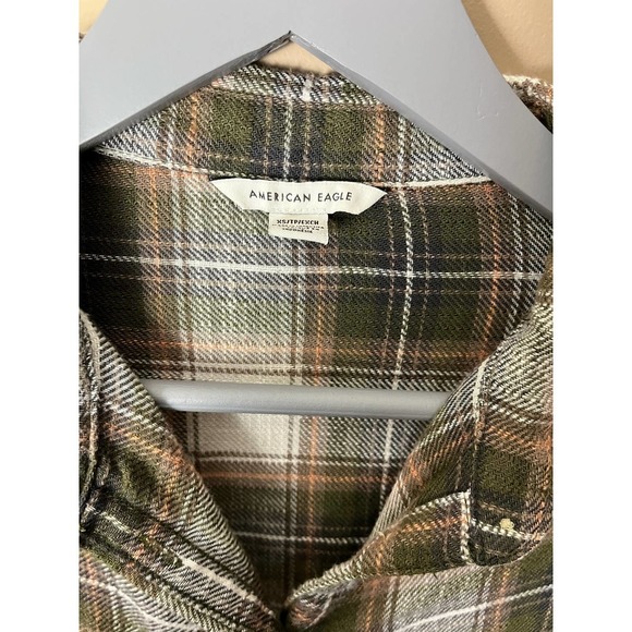 American Eagle Outfitters XS Plaid Flannel Button Down Peplum Shirt Olive Green - Picture 2 of 3